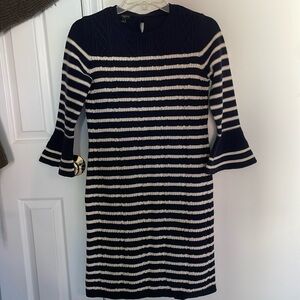 Talbots Navy Blue Ivory Cable Knit Sweater Dress Petite / Small Bell Sleeve